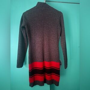 Gray and Red Striped Sweater Dress